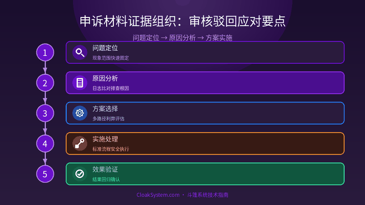 申诉材料证据组织：审核驳回应对要点 — 流程架构示意图（CloakSystem 技术指南）