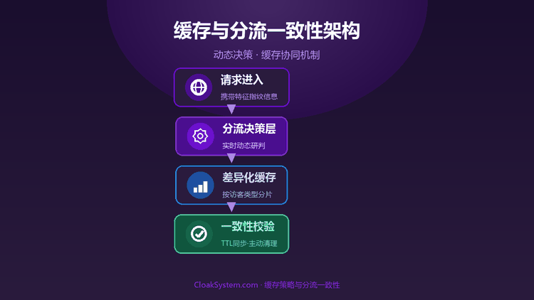 斗篷系统缓存策略与动态分流一致性 — 流程示意图（CloakSystem）