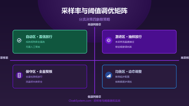 斗篷系统采样率与动态分流阈值调优实战 — 流程示意图（CloakSystem）
