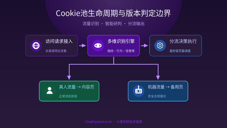 Cookie池生命周期与版本判定边界 — 流程架构示意图（CloakSystem 技术指南）