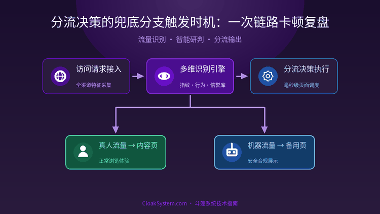 分流决策的兜底分支触发时机：一次链路卡顿复盘 — 流程架构示意图（CloakSystem 技术指南）