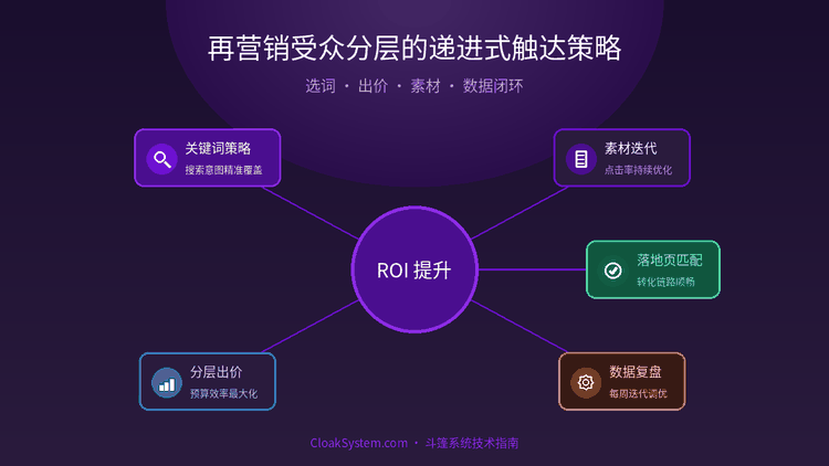 再营销受众分层的递进式触达策略 — 流程架构示意图（CloakSystem 技术指南）
