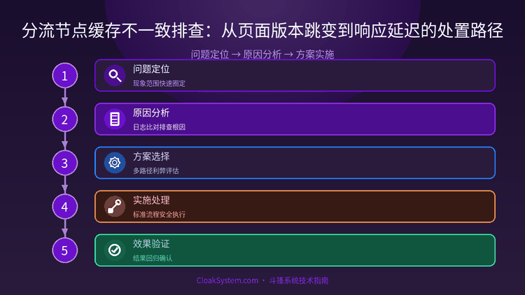 分流节点缓存不一致排查：从页面版本跳变到响应延迟的处置路径 — 流程架构示意图（CloakSystem 技术指南）