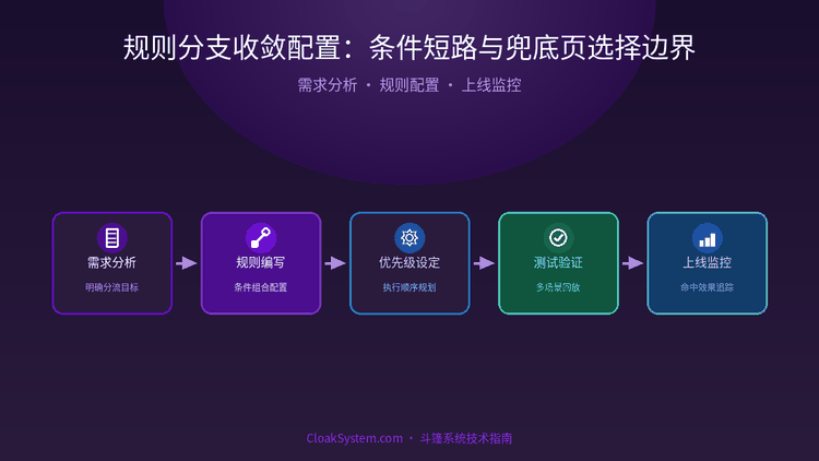 规则分支收敛配置：条件短路与兜底页选择边界 — 流程架构示意图（CloakSystem 技术指南）