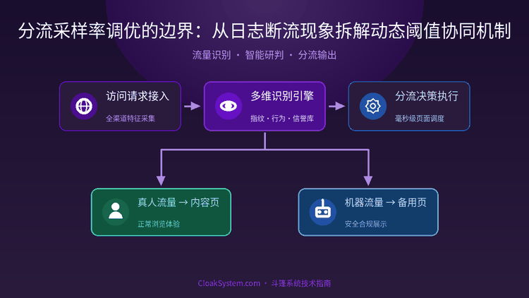 分流采样率调优的边界：从日志断流现象拆解动态阈值协同机制 — 流程架构示意图（CloakSystem 技术指南）