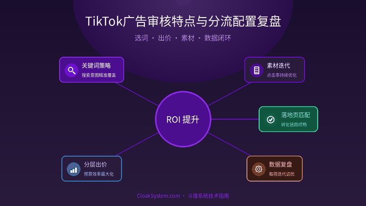 TikTok广告审核特点与分流配置复盘 — 流程示意图（CloakSystem）