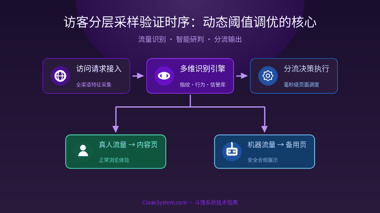 访客分层采样验证时序：动态阈值调优的核心 — 流程架构示意图（CloakSystem 技术指南）